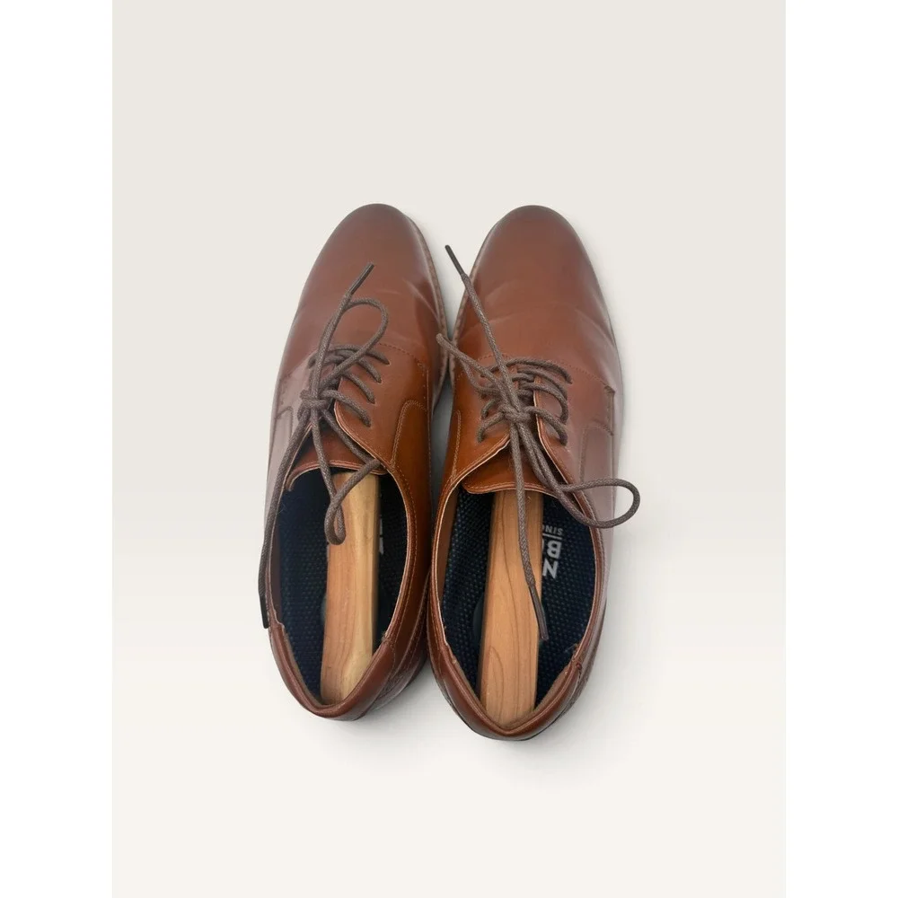 Nunn Bush Mens 81074-221 Cognac Brown Plain Toe Derby Dress Shoes 10W
